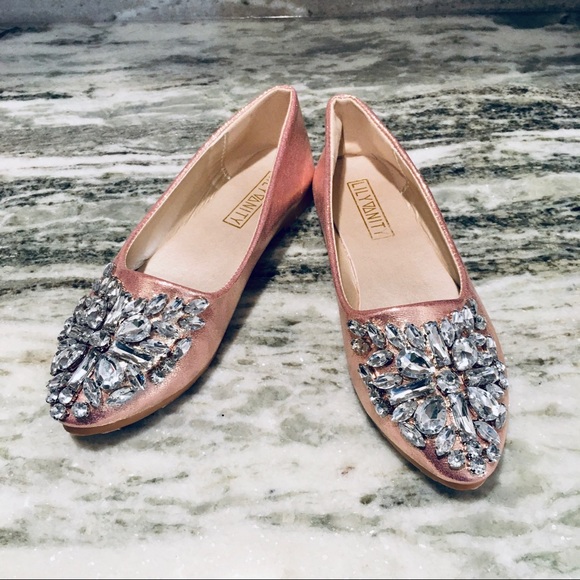 Lily Vanity Shoes - Lily Vanity pink pointed toe flats with crystals